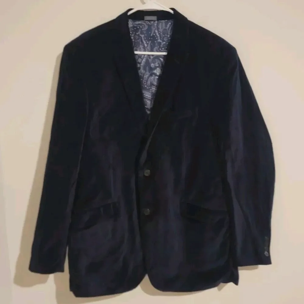 Madison Modern Fit Mens Size 44L Blue Velour Velvet Blazer Formal Prom Vamp